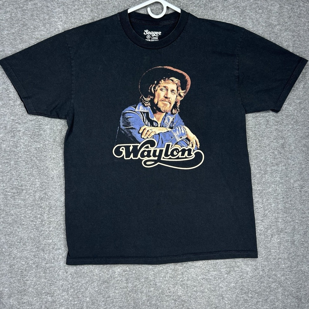 Seager T Shirt Men's Large Black Waylon Jennings Outlaw Country Music